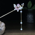 Goldene Schmetterlings-Haarnadel mit Emaille-Blume und Perlen-Quasten für Hanfu-Mode - Schmetterling Blume Künstliche Perle Quaste (0985)