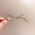 Transparent plastic bow-shaped banana clip hair accessory for high ponytail styles - Bow / Light Gray