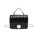 Classic black quilted crossbody bag with golden round clasp and elegant metal chain strap - Black