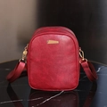 Vintage style burgundy faux leather crossbody phone bag with gold metal hardware - Red