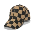 Detail of retro black and brown checkered baseball cap with thick cotton canvas fabric - M (56-58cm) / Brown