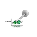 Surgical steel tragus stud with three emerald green cluster stones and screw back ball - Silver/Green