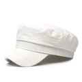 Stylish white woven flat-top navy cap for women featuring breathable textured fabric - M (56-58cm) / White