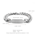 Silver color stainless steel Cuban ID link bracelet for men with polished metal plate - Silver (W-5-3)