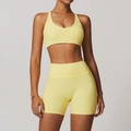 Conjunto de yoga amarillo limón de dos piezas con sujetador deportivo y pantalones cortos - Sujetador Y Pantalones Cortos Amarillo Pálido. / S