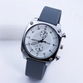 Ermido square quartz watch with silver metal case and gray silicone strap for students - Gray Silver Case