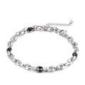 Silver stainless steel coffee bean bracelet with black oval beads and adjustable clasp - Silver Black Interspersed Fashion Bracelet (KB138707-KFC)