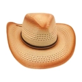 Αναπνεύσιμο ψάθινο καπέλο cowboy με ντεγκραντέ χρώμα και καφέ δερμάτινη ζώνη boho - Ζαχαρί 1 (Πλεγμένο Σχοινί)