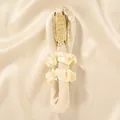 Detailed cream satin heatless hair curler set with two scrunchies and a gold metal claw clip - Rubber Stick Champagne (1 Curler + 2 Scrunchies + 1 Clip)
