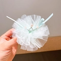 Girls crown hair clip with light green tulle mesh layers and elegant faux pearls - 18# Green