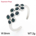 Silver open ring featuring green round stones, adjustable size, 8mm width - Steel Green Stone Style (KR110836-K)
