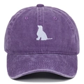 Close-up of purple washed cotton baseball cap with white golden retriever animal embroidery - Purple