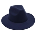 Detail of navy blue wool felt fedora showing refined stitching and smooth brim texture - One Size / Navy Blue