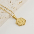 Gold hexagon letter H pendant necklace in stainless steel with bead edge detail - Letter H (Single Pendant)