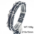 Men's stainless steel mesh bracelet in black and silver with rivets and fold-over clasp - Black & Silver