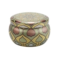 4.4oz green and brown drum-shaped metal candle tin with intricate floral patterns - D237-Yellow Green Geometric