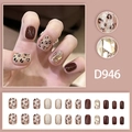 Faux ongles imprimé léopard français avec paillettes et strass, kit de 24 pièces - Style Léopard Strass (D946 Type de Colle)