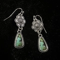 Vintage silver floral drop earrings with turquoise stones in a retro bohemian style - Ear Hook Drop Earrings / Silver Turquoise