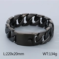 20mm black stainless steel Cuban link bracelet for men with rectangular clasp finish - Black Sandblasted (KB53012-D-220)