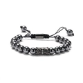 Bracelet tressé pour hommes avec perles noires et breloque couronne sur fond blanc - 351 Hématite Couronne