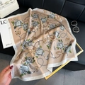 Elegant champagne satin silk scarf with vintage floral and gold chain prints - New Silk Scarf/small Square Scarf 27 / 65