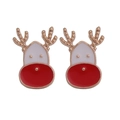 Festive Christmas reindeer stud earrings in red and gold enamel finish for women - Red Nose Reindeer