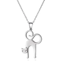 Collana in acciaio inossidabile argento lucido con ciondolo dal design a gatto astratto - Nc24y0371-6