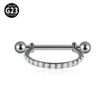 Solid G23 titanium nipple piercing bar featuring white opal stones and silver finish - 10mm Steel with Opal OP17
