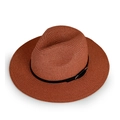 Detail of rust red straw sun hat featuring a black leather band and silver metal buckle - M / Brick Red