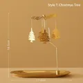 Golden rotating candle holder with Christmas tree charms, dimensions 18.5cm x 17.8cm - Type T: Christmas Tree (No Tray)