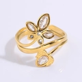 Gold plated titanium steel ring featuring sparkling flower and heart zircon charms - Five-Petal Flower White Stone Style (JZ25-5)