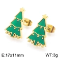 Orecchini a perno a forma di albero di Natale con smalto verde e cornice dorata - Orecchini a Bottone Albero di Natale Oro (KE117956-GC)