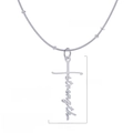 Silver stainless steel cross pendant necklace with strength engraving and size specs - Strength / Steel