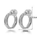 Minimalist silver titanium steel earrings with geometric rings and bead charm variants - Silver Hammered Hoop Earrings With Metal Ball (ER-1093)