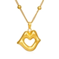 Vue détaillée du collier en acier inoxydable plaqué or 18K avec pendentif cœur ajouré - Collier Cœur Creux (MS-543) / Doré