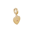 Detail of heart-shaped gold earrings with pink gemstone inlay and starburst engraving - Pink Gem Star Heart Pendant (7#)