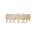 Golden hip hop grillz featuring iced out heart shaped elements with white zircon stones - Gold (Lower Teeth)