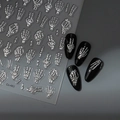 3D silver skull hand nail stickers with metallic relief for Halloween dark style decor - Skeleton Hand Gesture Silver Metallic Style (CO-460 Silver Hot Stamping)