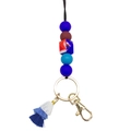Silicone bead keychain with blue red brown beads and blue gradient fringe tassel pendant - Blue Red Brown