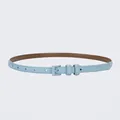 Women's thin leather belt in aquamarine light blue with color-matched square buckle - Aqua Blue