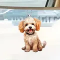 Cute brown and white fluffy puppy acrylic pendant with silver bead chain car decor - 16-Puppy with Chain