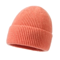 Winter knitted beanie hat in coral orange featuring a warm ribbed texture and rolled edge - Orange