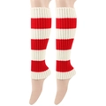 Detailed knit texture of red and white striped leg warmers for JK style fashion - Red and White Wide Stripes