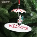 Christmas welcome hot air balloon ornament with snowman, red and white stripes, 14x11cm size - Snowman Welcome Style