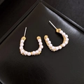 French vintage style gold U-shaped hoop earrings with elegant white pearls - Gold U-shape Pearl Finish / 70# Silver Earring Post-Gold-Geometric