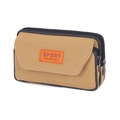 Men's khaki canvas sports waist bag with orange logo and multi-pocket belt design - Khaki Horizontal 2 Layers