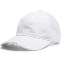 Gorra de camionero blanca vintage desgastada con malla trasera y detalles de agujeros - Ajustable / Blanco