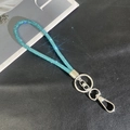 Detail of luxury lake blue rhinestone lanyard with silver ring and lobster clasp - 6mm Rhinestone Pendant / Blue (K3126)