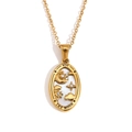 18K gold plated stainless steel Tarot The Moon pendant necklace with mother of pearl inlay - Oval Tarot - Moon & Star / Gold
