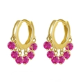 Elegant gold-plated S925 silver hoop earrings with five dangling pink zircon stones - Pink Gold
